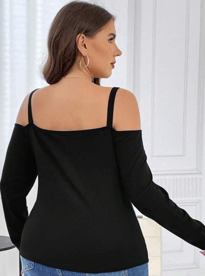 Sexy Off-Shoulder Waffle Long-Sleeved Top
