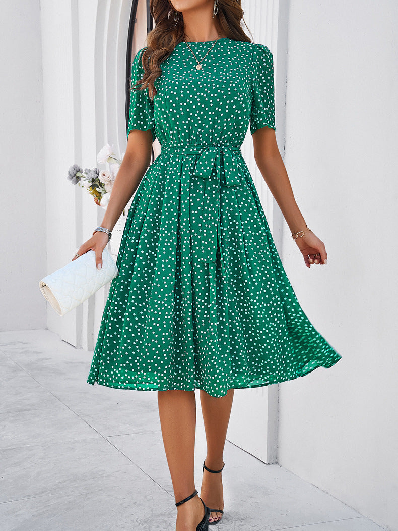 Green Elegant Casual Polka Dot Print Temperament Dress