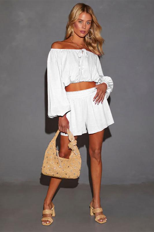 Off Shoulder Long Sleeve Top and Shorts Set