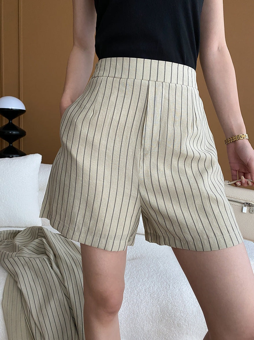 French Stripe Long-Sleeved Shirt and Shorts Set