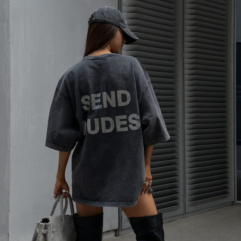 Trendy Oversize Streetwear Distressed Letter Printed Bomuldsskjorte 