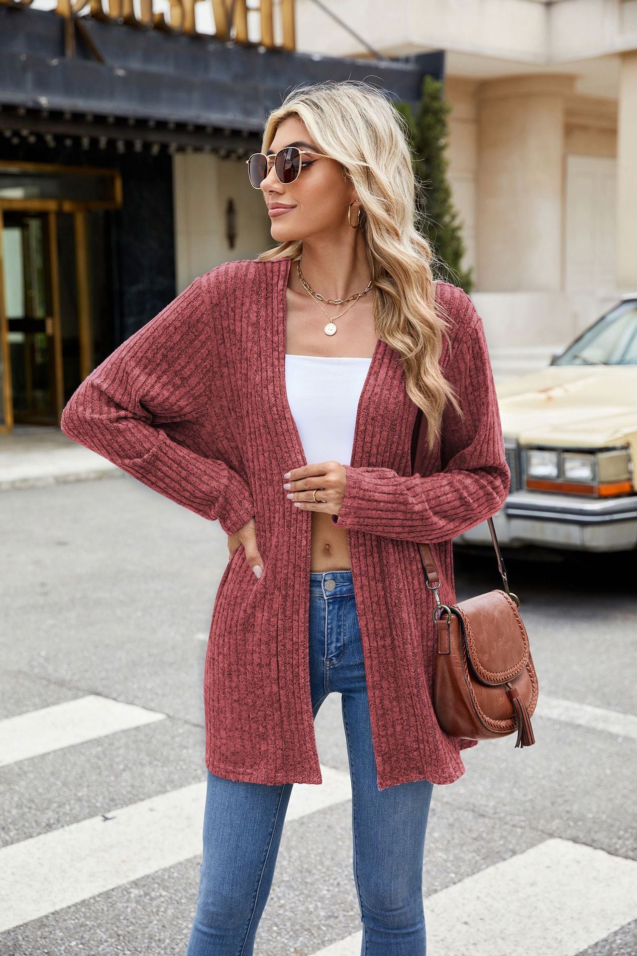 Casual Plain Open Front Long Sleeve Cardigan