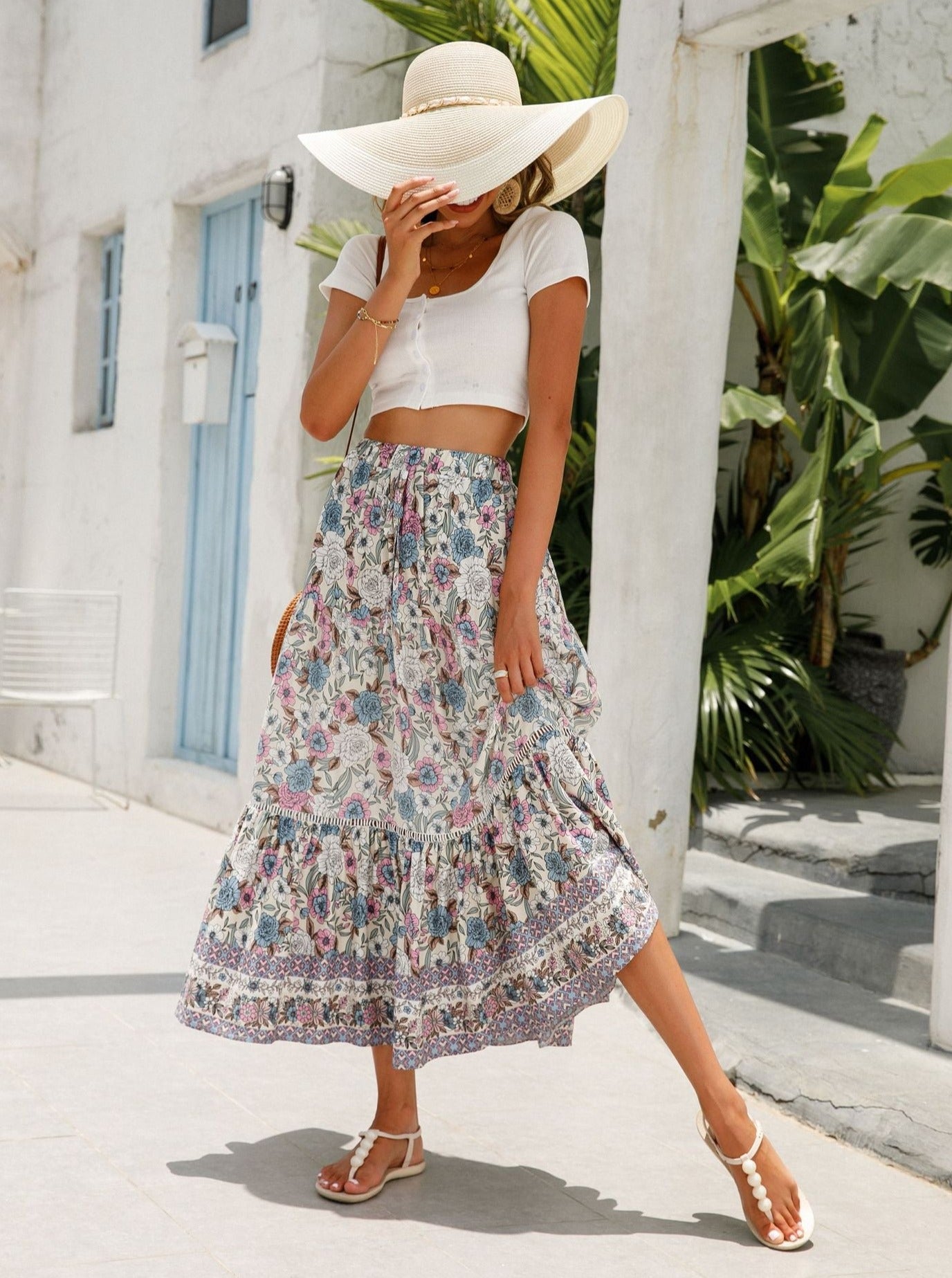 Long Lace Splicing Bohemian Style Skirt
