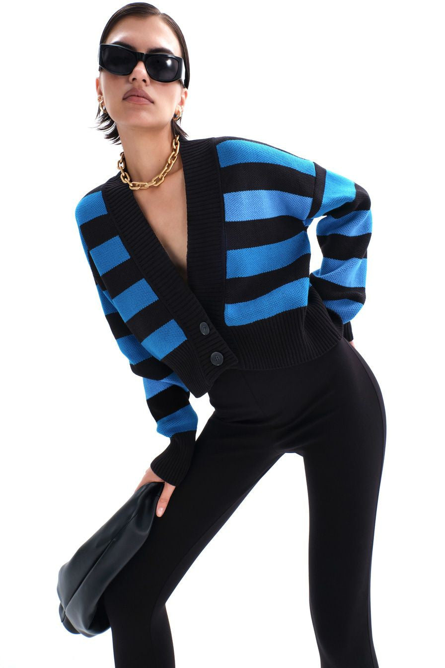 Deep V-Neck Striped Knitted Sweater