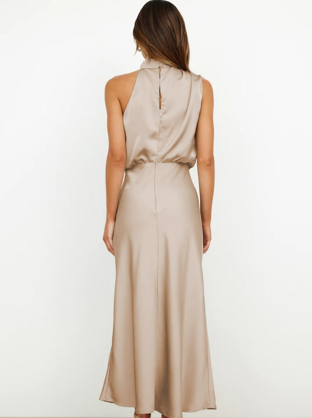 Elegant Apricot Halter Neck Dress