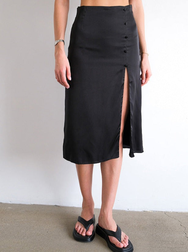 Midi sort nederdel med slids til kvinder 