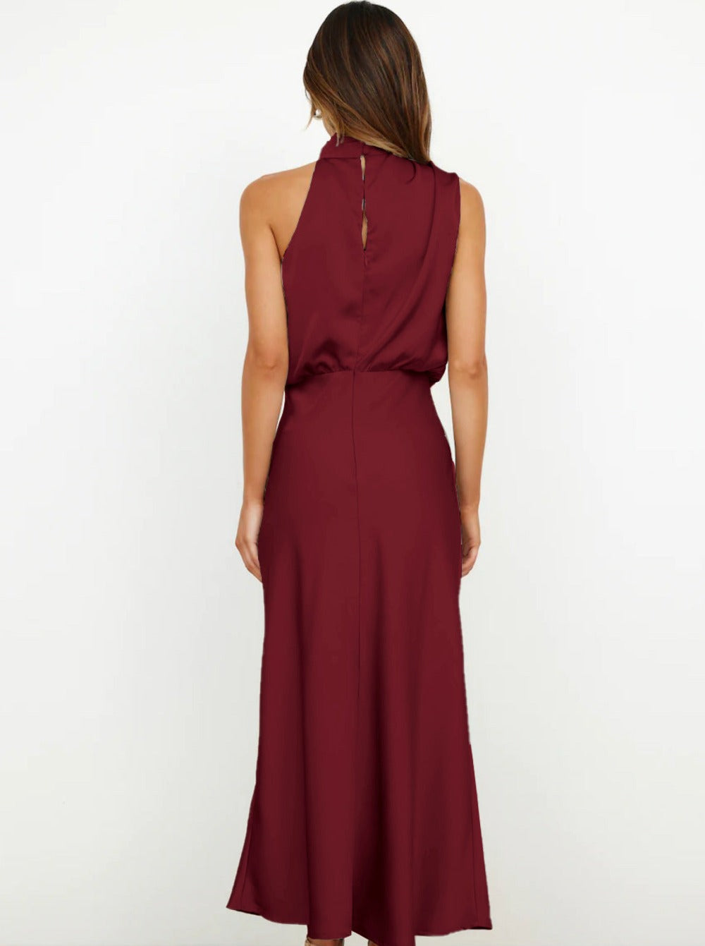 Elegant Maroon Halter Neck Dress