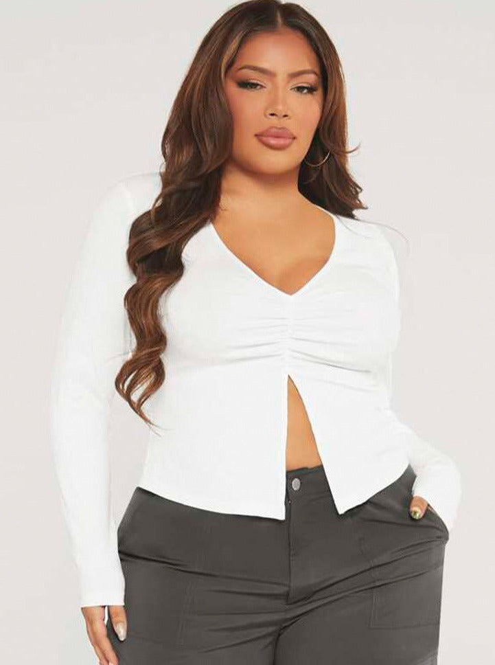 Plus Sized Slit Versatile Casual Shirt