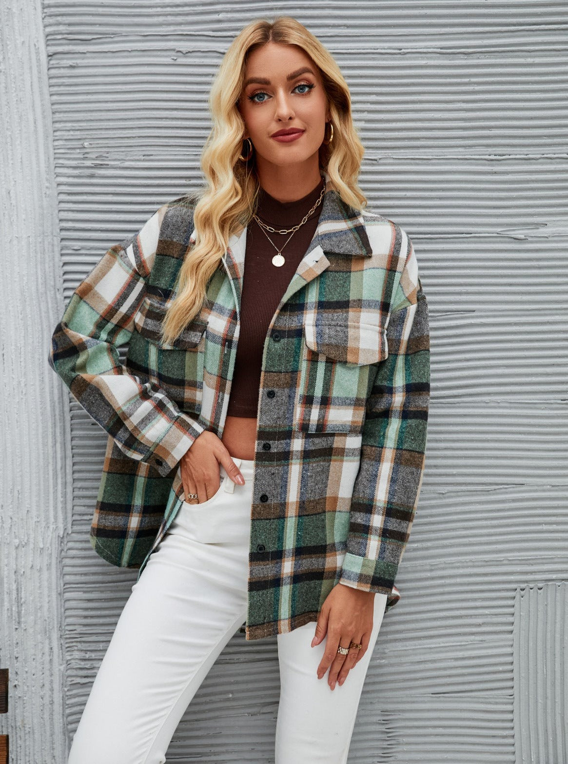 Plaid Button Up Classic Long Sleeve Cardigan