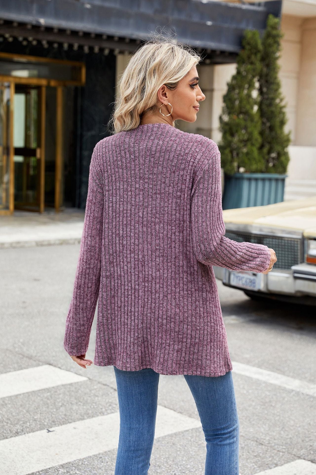 Casual Plain Open Front Long Sleeve Cardigan