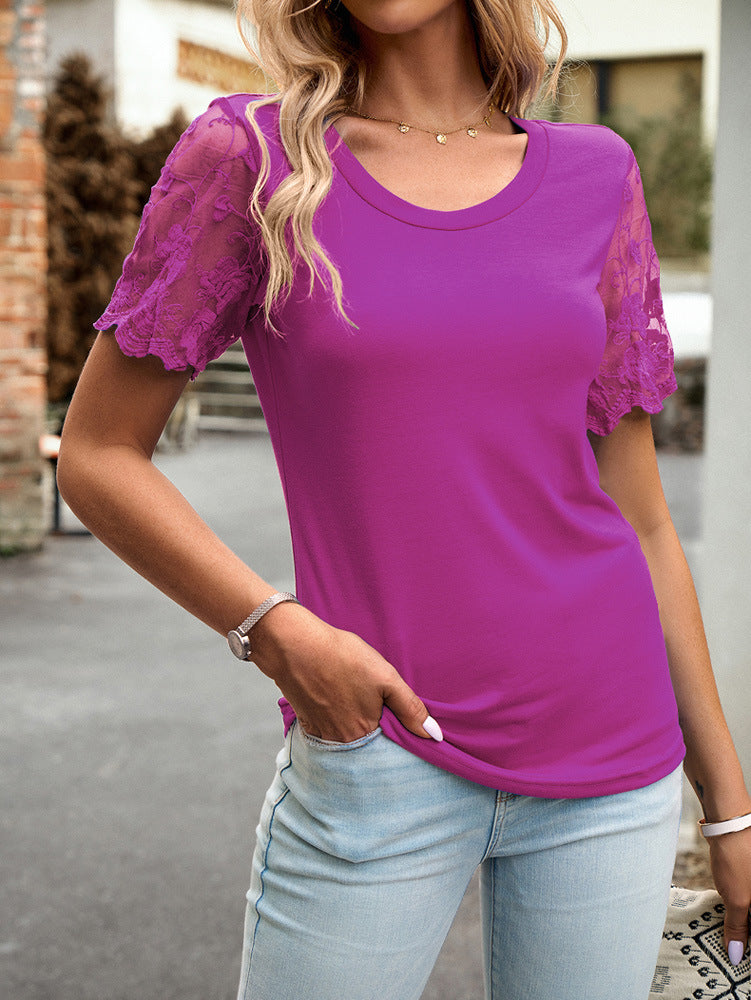 Round Neck Lace Sleeve T-Shirt