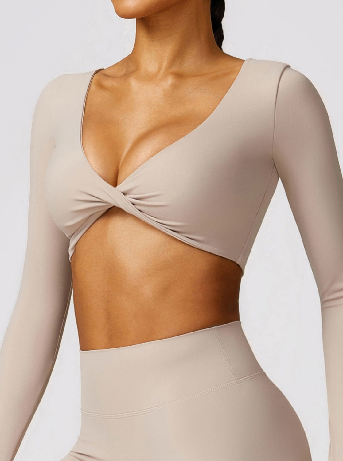 Beige Quick Drying Tight Long Sleeves Tops