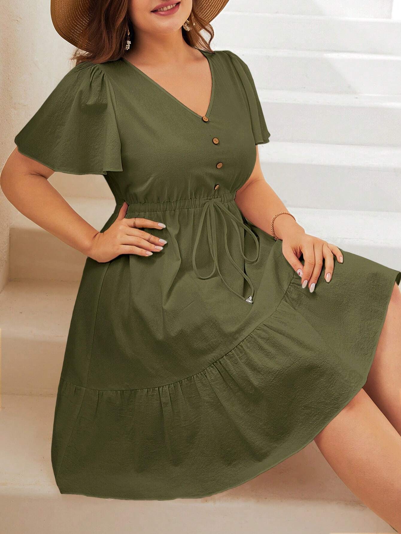 Plus Size V-Neck Flared Dress