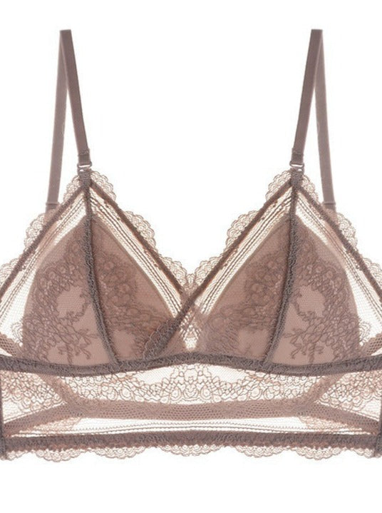 No-Rim Triangle Cup Large Backless Hollow Lace Bra