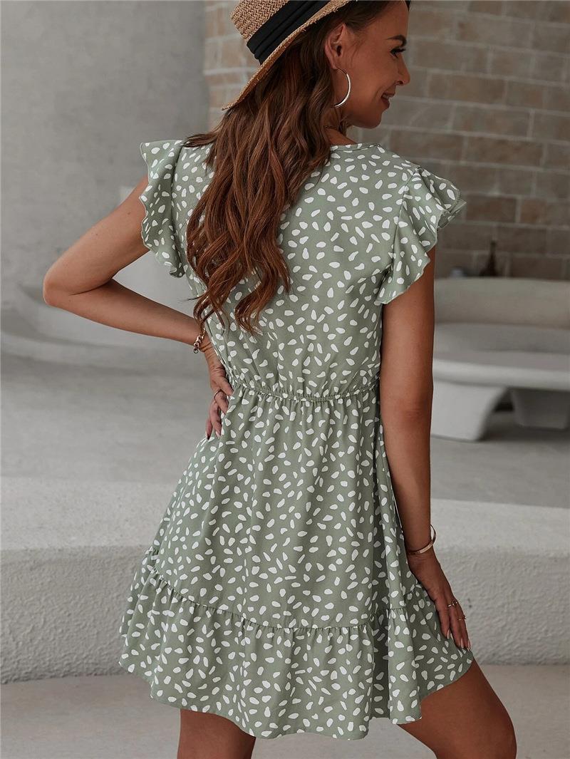 Elegant V-Neck Butterfly Sleeve Printed Dress