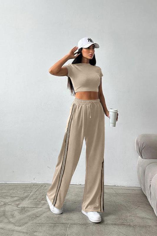 Casual Two Piece Crop Top and High Waist Pants Set