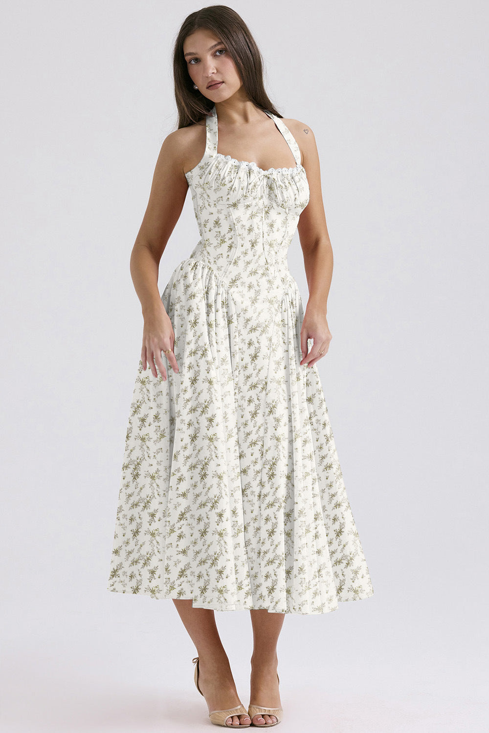 Halter Neck Laced Flared Maxi Dress