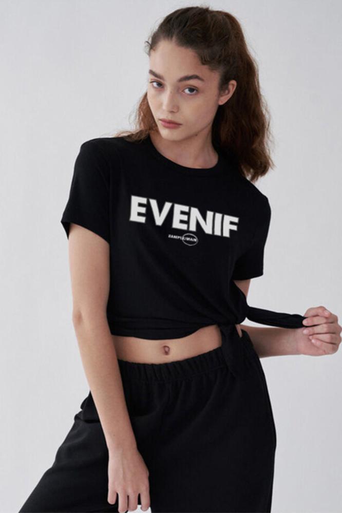 Split Letter Printed Short Sleeve Sports Top