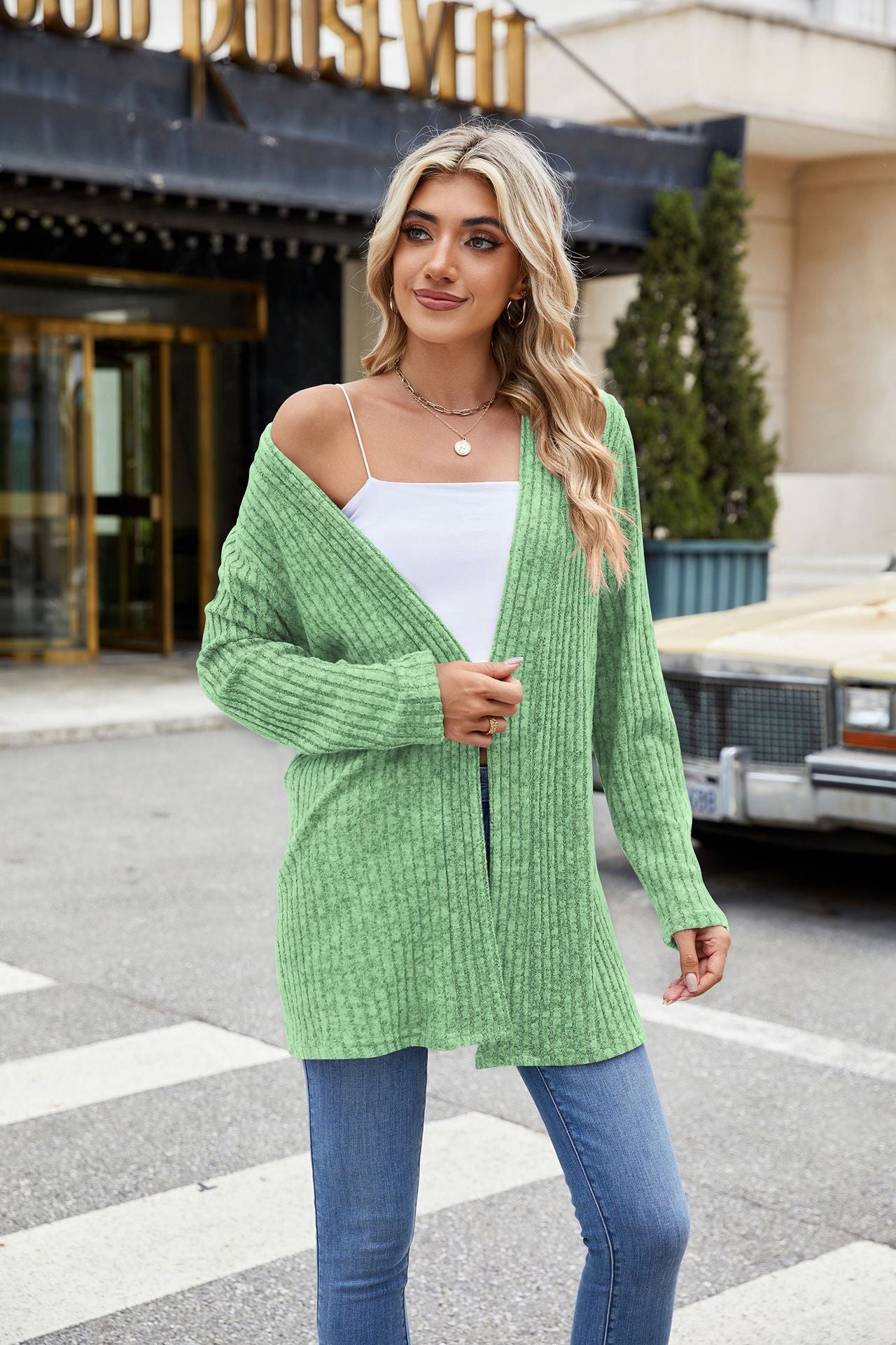 Casual Plain Open Front Long Sleeve Cardigan