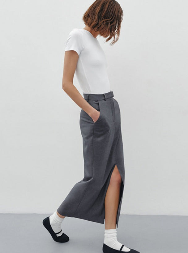 Simple Grey Slim Straight Skirt