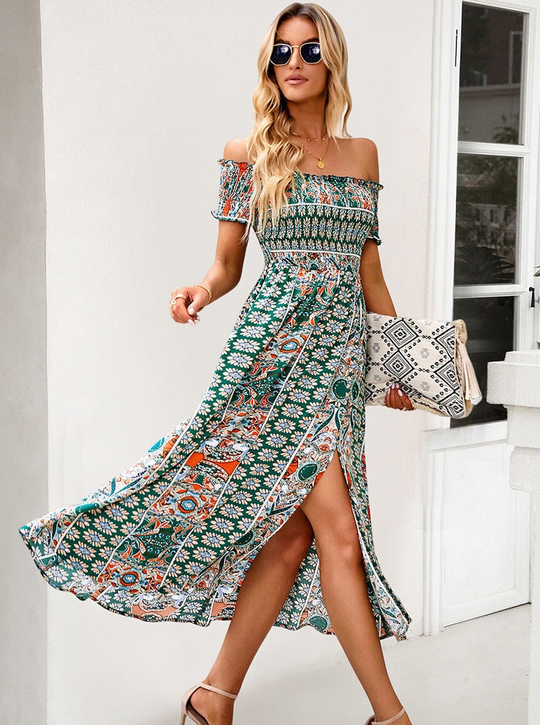 Sommer Off Shoulder Bohemian Slit Midi-kjole 