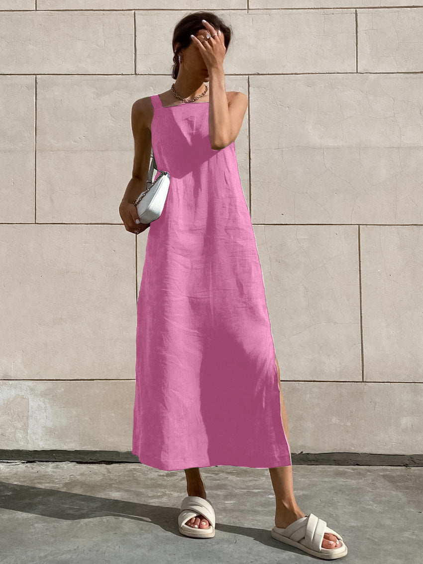 Loose Linen Slitted Dress