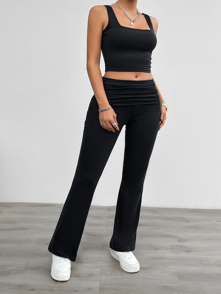 Casual Solid Color Slim Pants Set