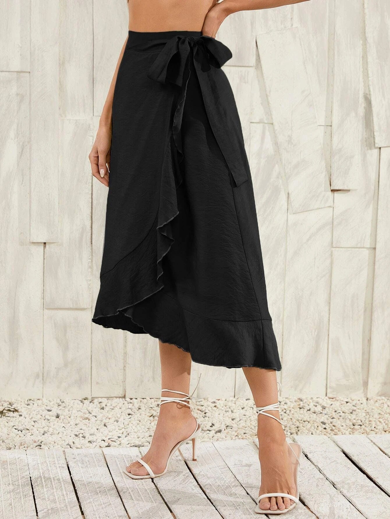 One-Piece Black Strappy Asymmetrical Long Skirt
