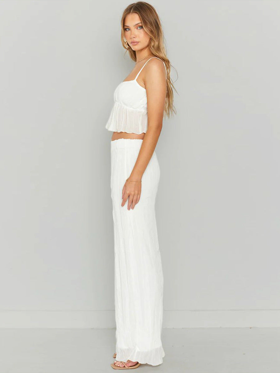 Two Piece White Sleeveless Top and Long Skirt Set