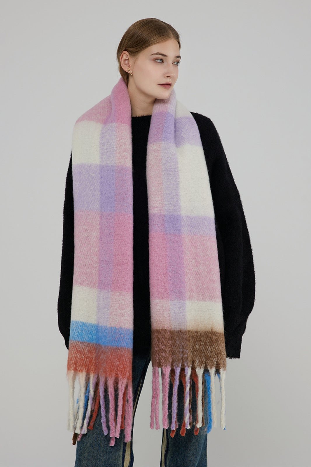 Stylish Thick Multi Colored Long Plaid Tassel Shawl