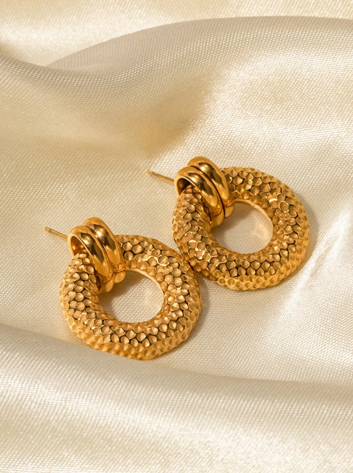 118K Gold Stainless Steel O-Shaped Hammered Earrings