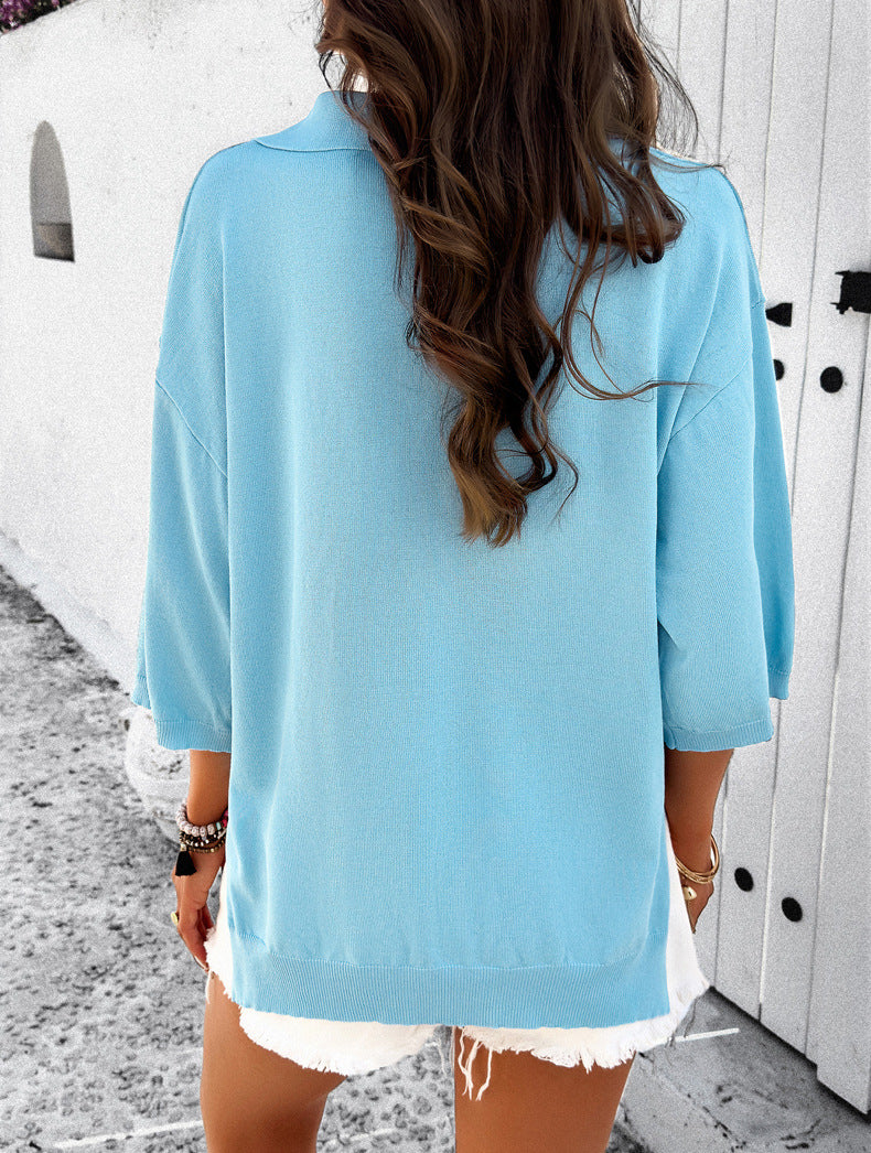 Loose Solid Color Sweater Shirt