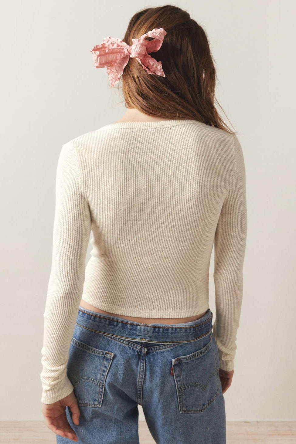 Ribbed V-Neck Long Sleeve Knitted Sweater Blouse