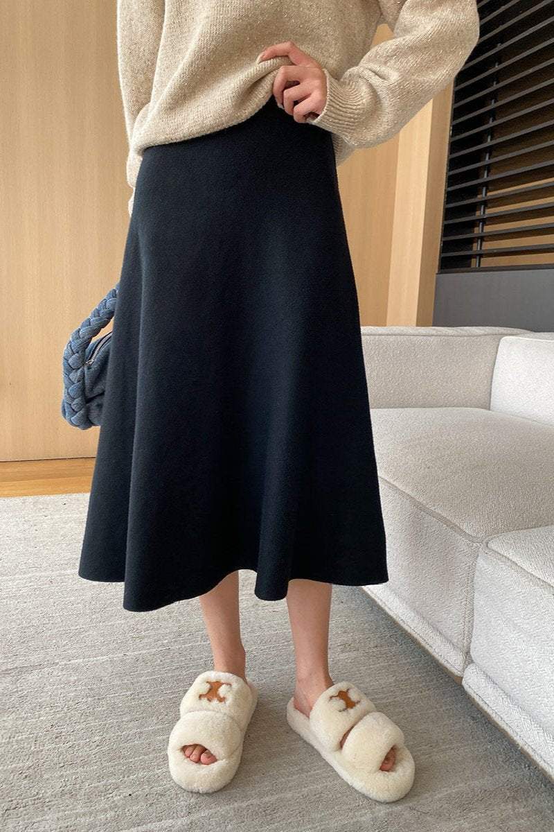 Elegant Elastic Waist A-Line Midi Skirt