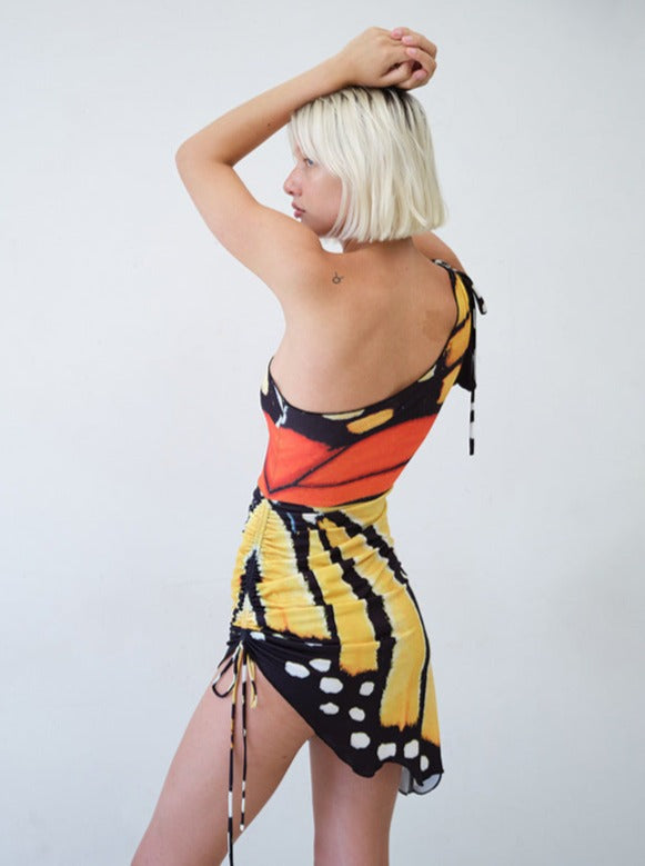 Sexy Butterfly Printed One Shoulder Mini Dress
