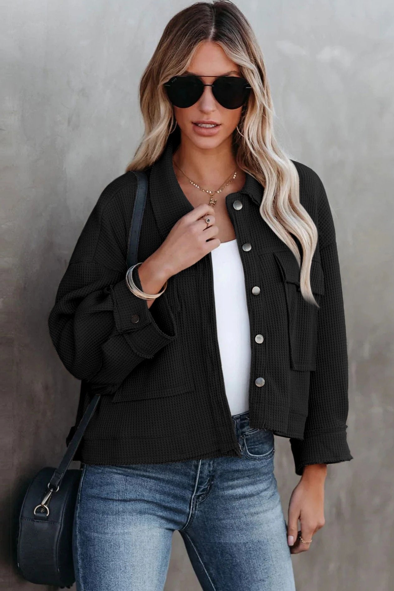 Long Sleeve Solid Color Collared Jacket