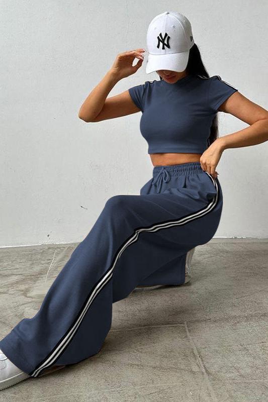 Casual Two Piece Crop Top and High Waist Pants Set