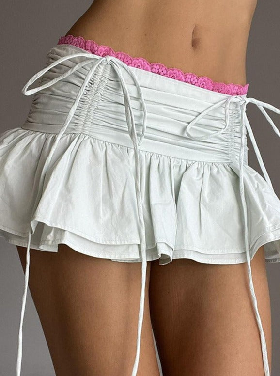 Kontrastfarve Slim A-line plisseret nederdel med snøre 