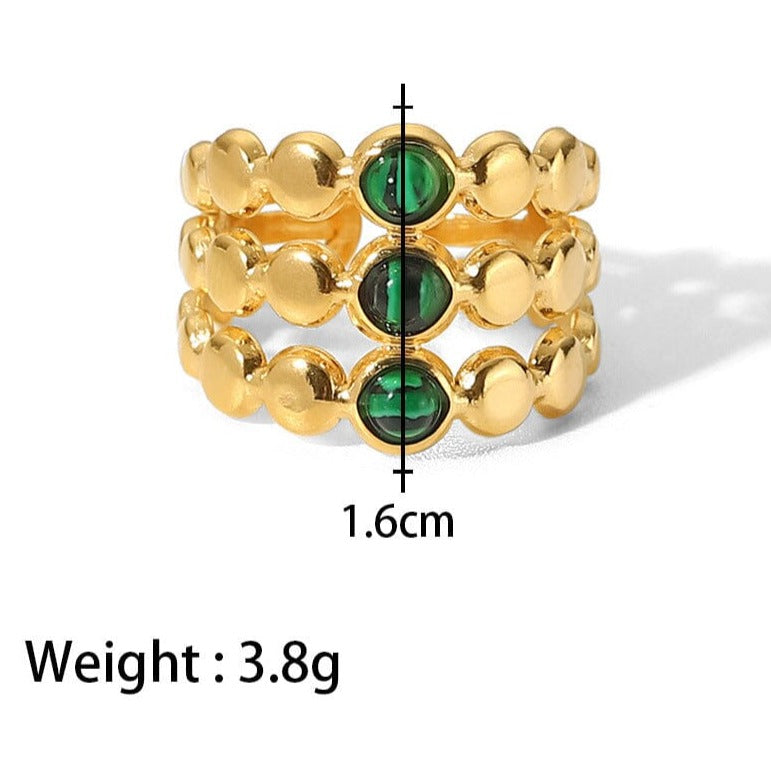 18K gold-plated Malachite titanium steel ring PinchBox JDR201939 