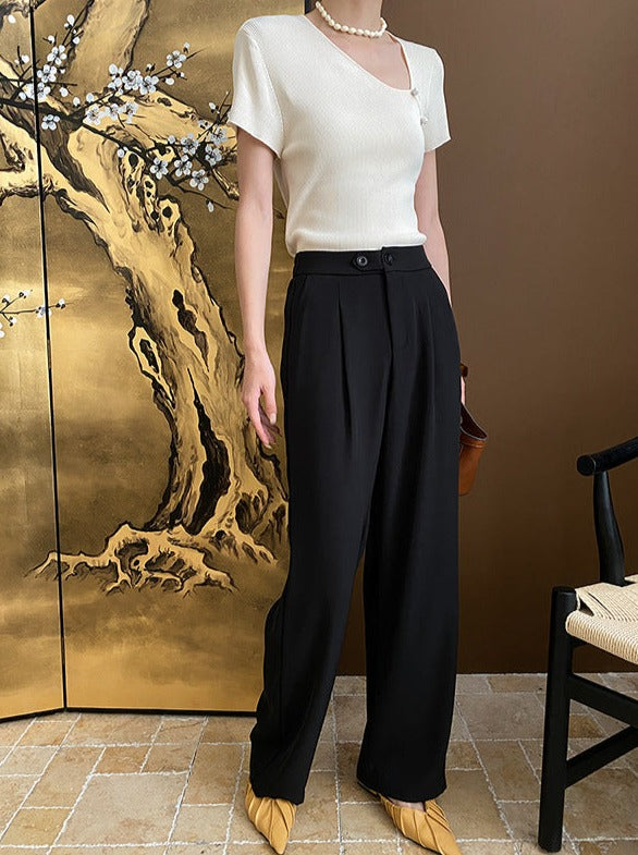 Black Casual High Waist Wide Leg Pants