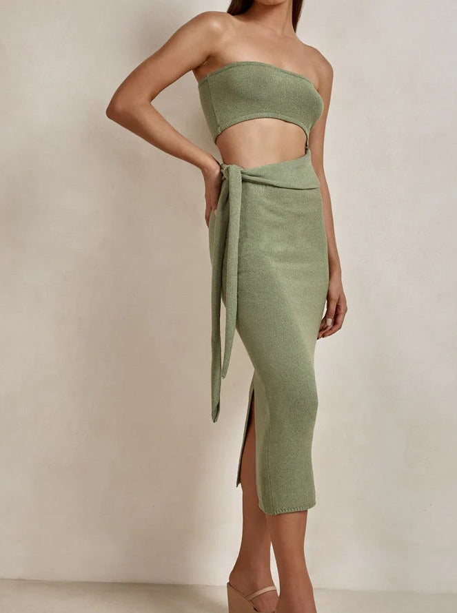 Sexy Green Tube Top Cut Out Bodycon Dress