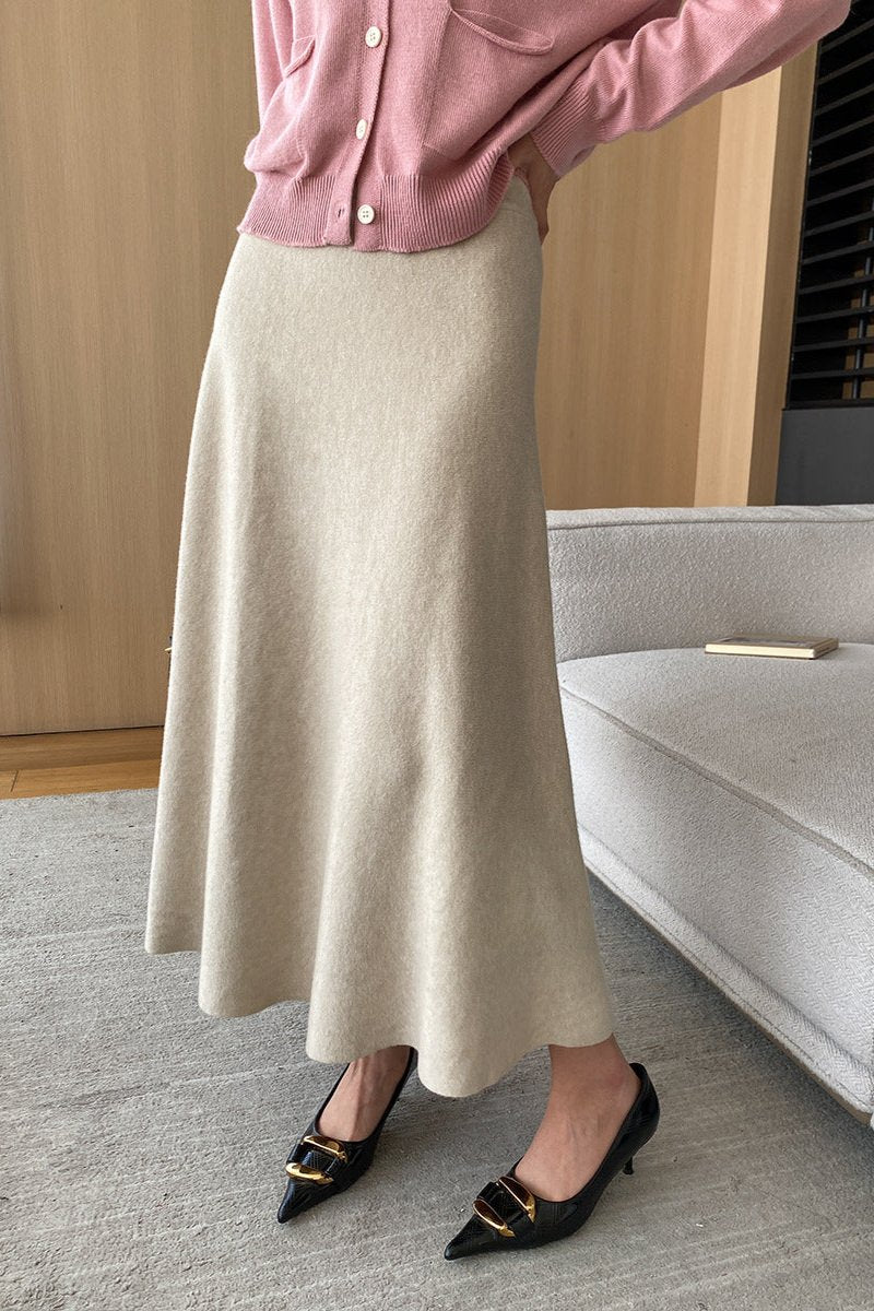 Elegant Elastic Waist A-Line Midi Skirt