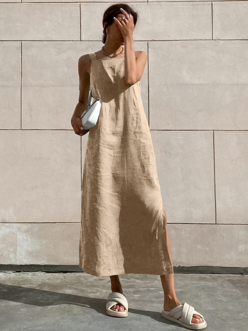 Loose Linen Slitted Dress