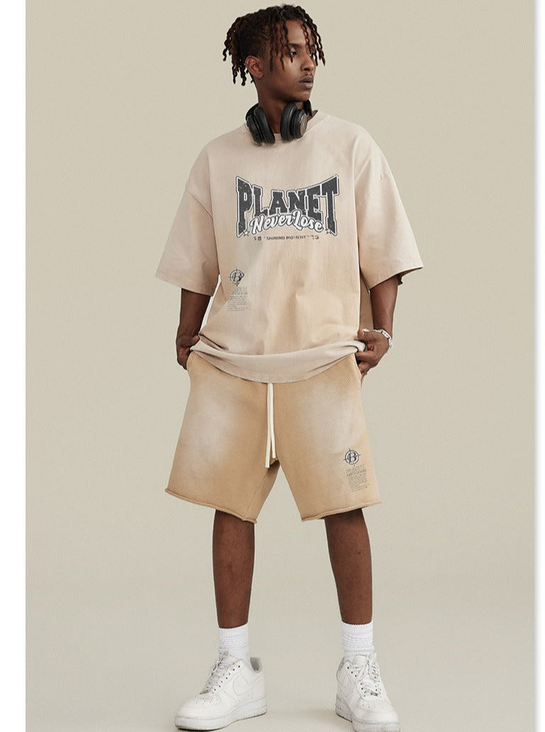 Spring Beige Basic Planet Printed Oversized Shirt