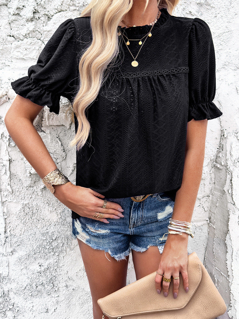 Casual Short Sleeved Hollow Blouse