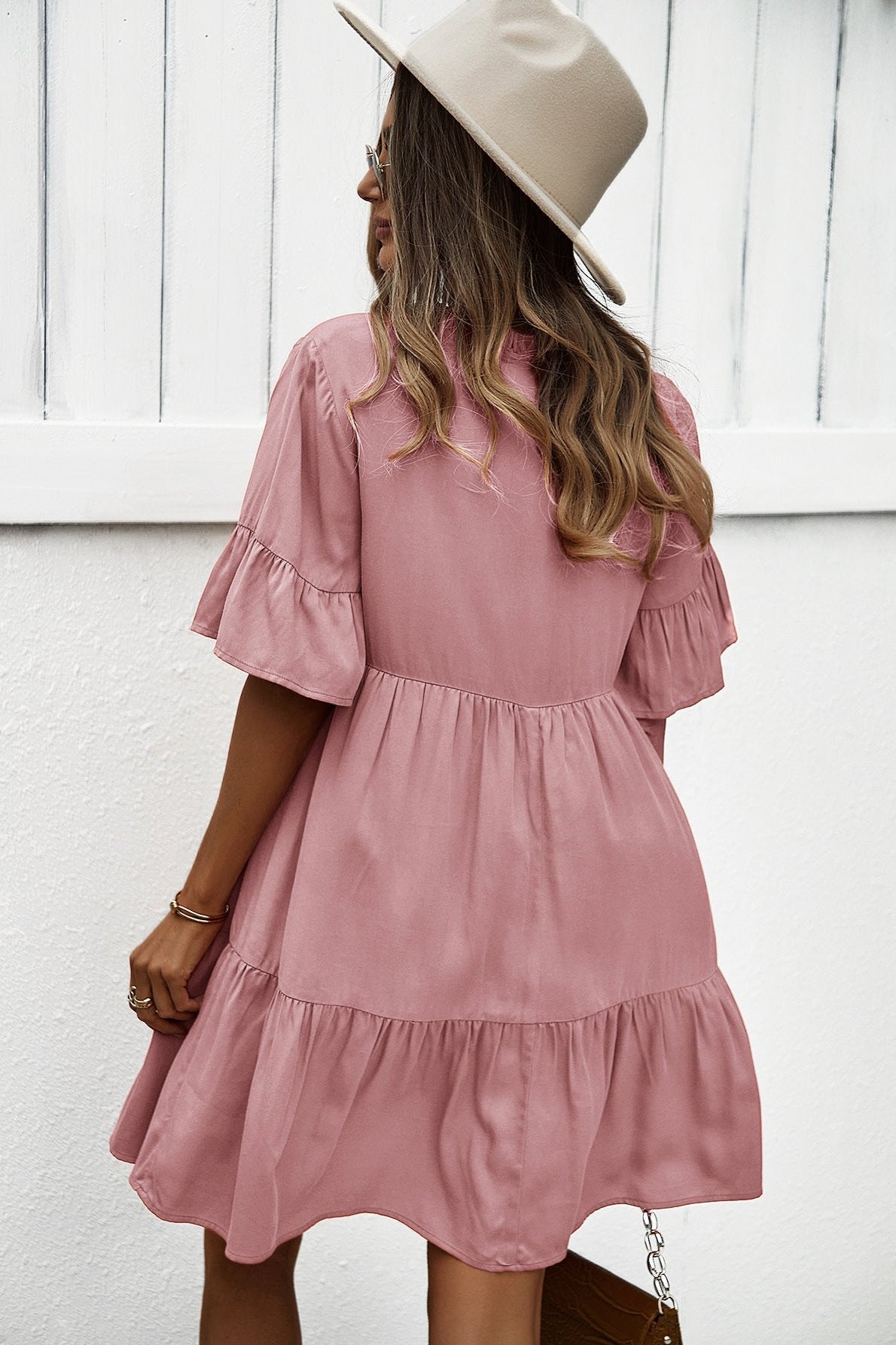 Sexy Frill V-Neck Drawstring Tie Smock Dress