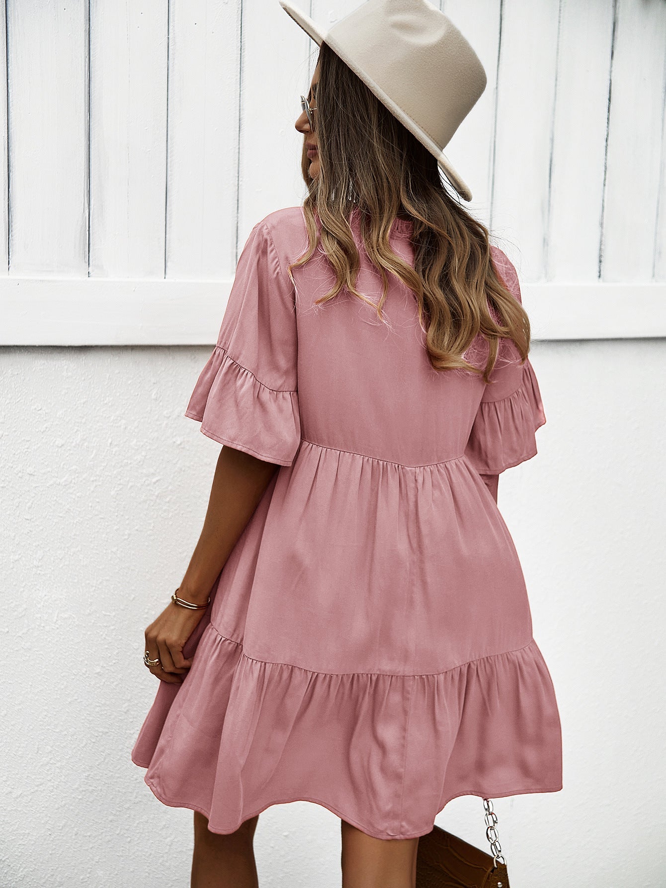 Solid Color Layered A-Line Dress