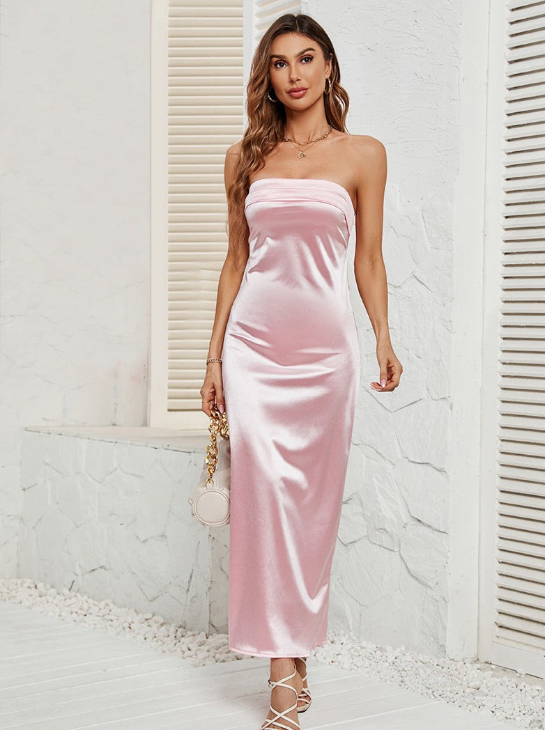 Pink Sexy Tube Maxi Dress