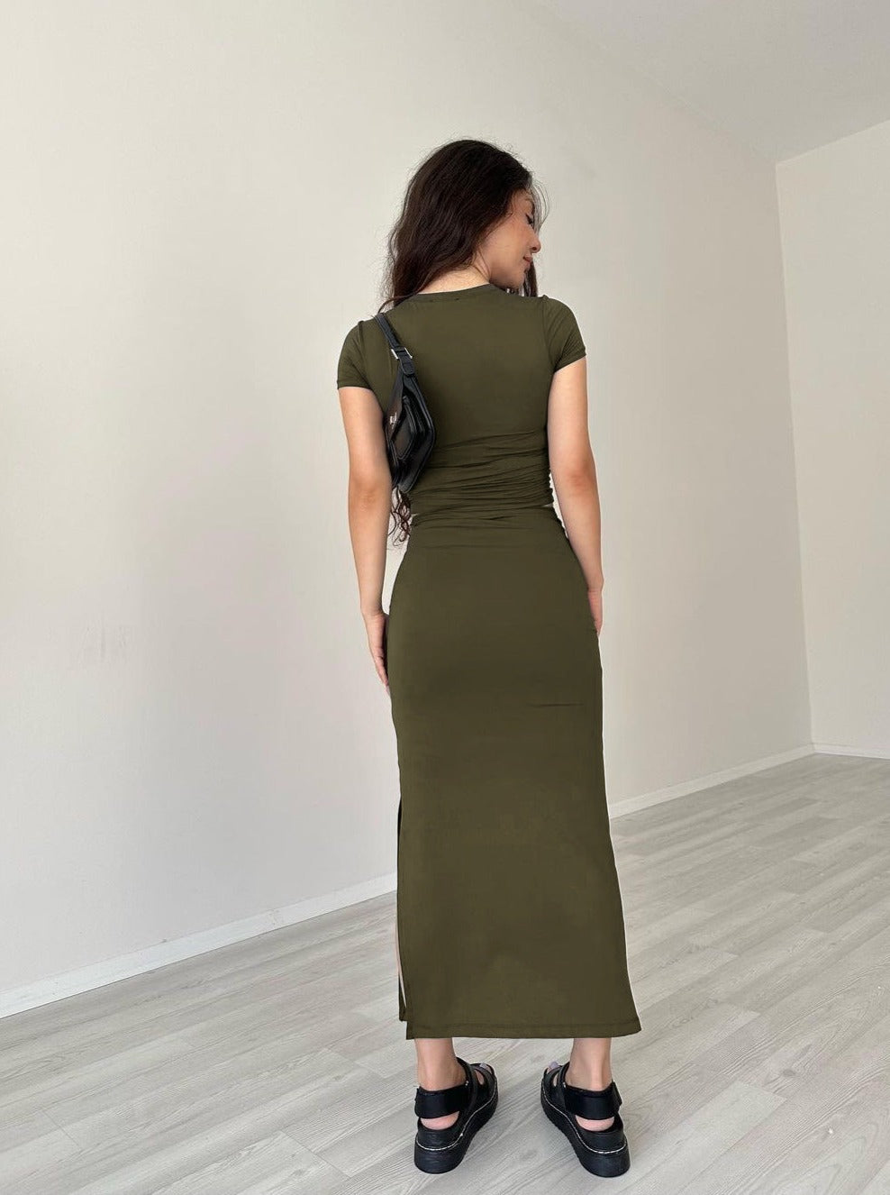 Casual Green Round Neck Crop Top and Skirt Set
