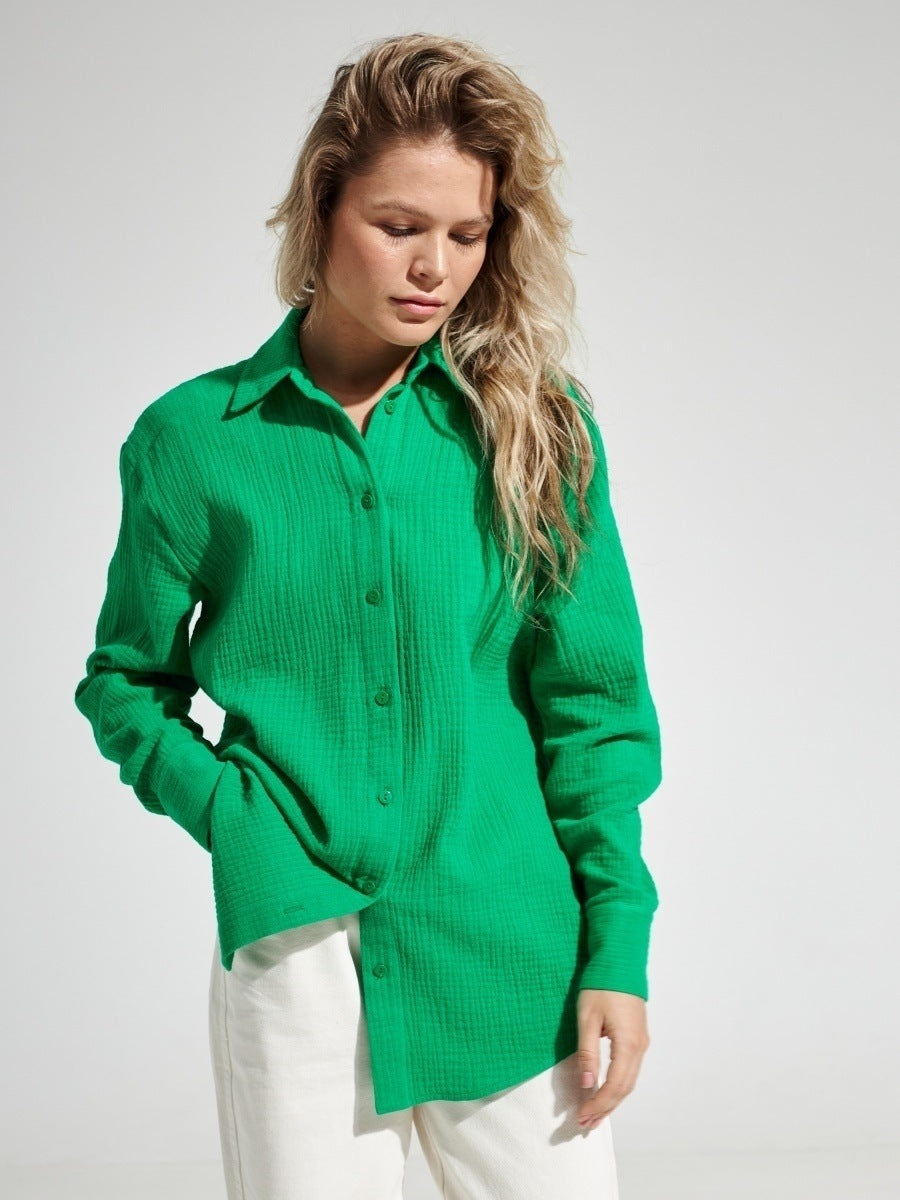 Elegant Green Loose Temperament Polo Shirt